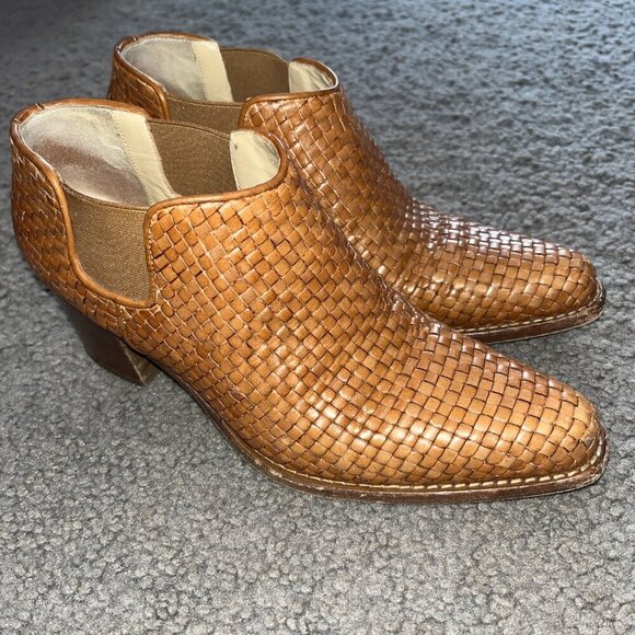 DUCCIO DEL DUCA Milano Cognac Woven Leather Ankle Boot Booties EU35 = US 4.5 - Picture 4 of 10
